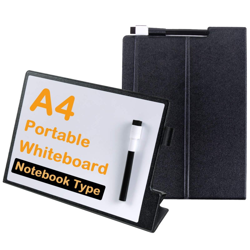 CRCHOM Small White Board 9" x 12" Portable Magnetic Desktop Dry Erase Board with Stand & PU Cover - A4 Notebook Whiteboard Easel for Office, Home, School (Black) - Image 1